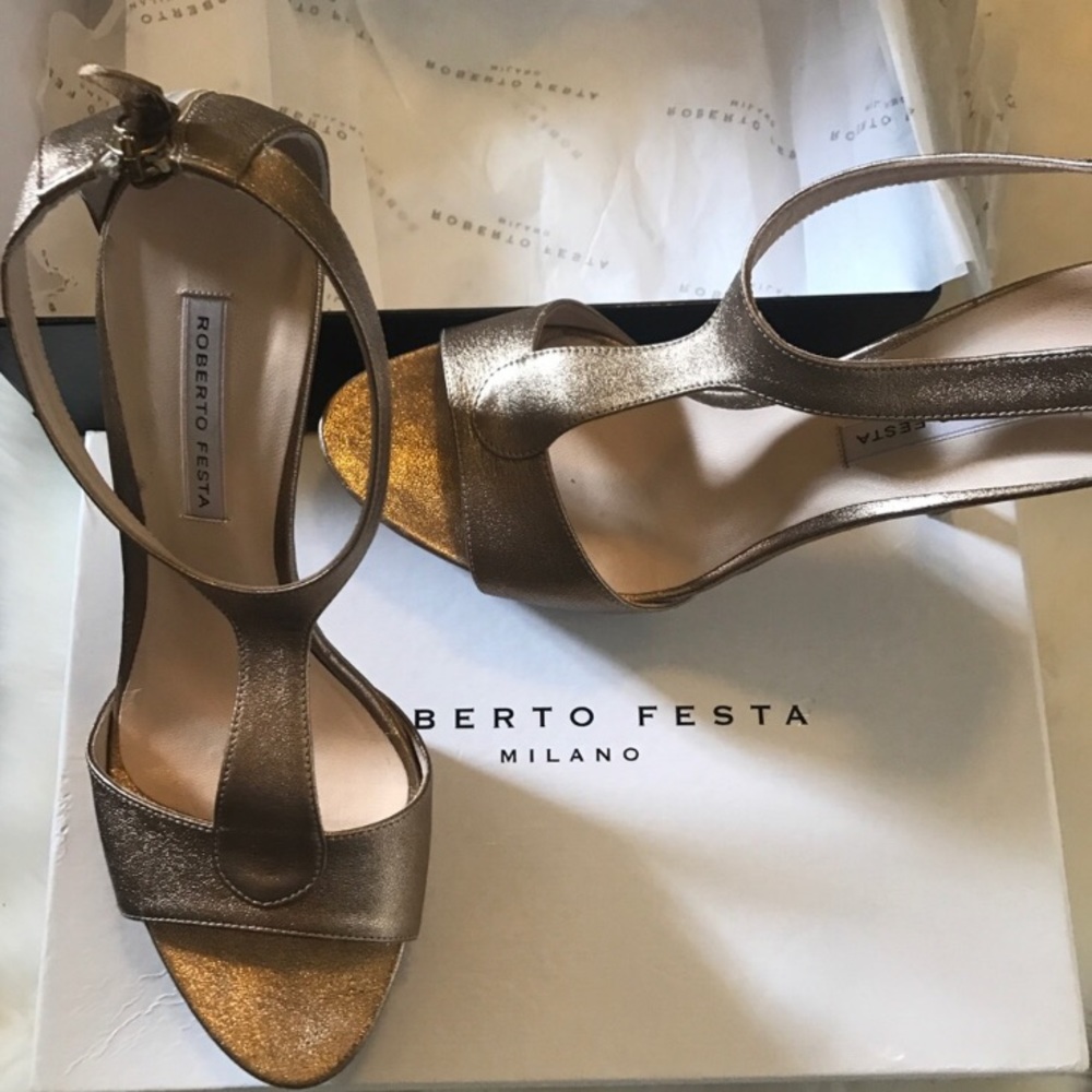 Roberto Festa gold / bronze heels t-strap Heels